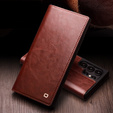Flip tok Samsung Galaxy S25 Ultra, QIALINO Leather Wallet, sötétbarna