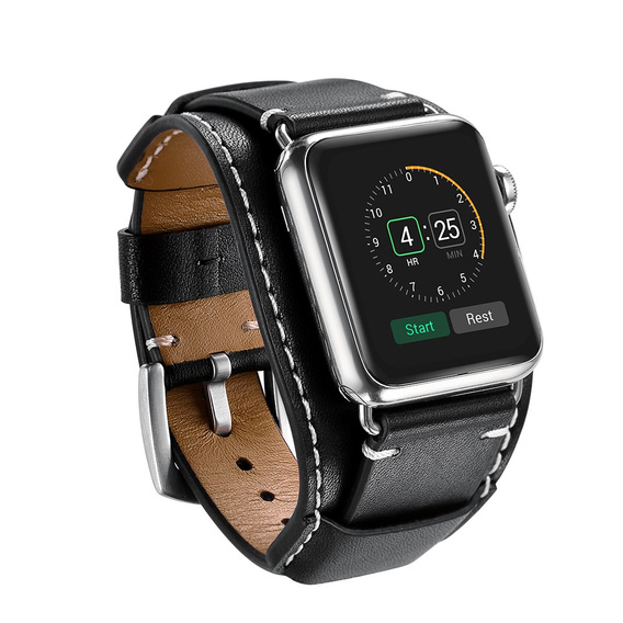 Bőrszíj Apple Watch 1/2/3/4/4/5/6/7/8/SE/Ultra 42/44/45/49mm, fekete