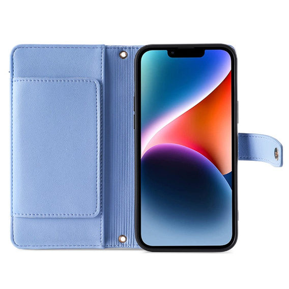 Pattintható tok a iPhone 15 Pro, Wallet Zipper Pocket, kék