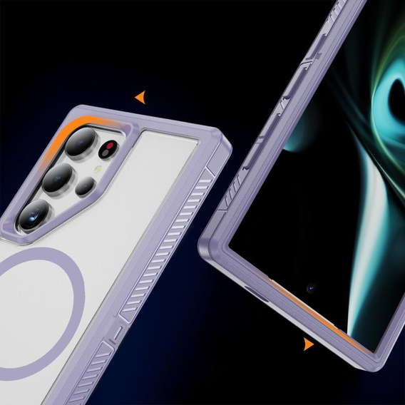 Tok kerettel Samsung Galaxy S24 Ultra készülékhez, MagSafe-hoz, átlátszó / lila