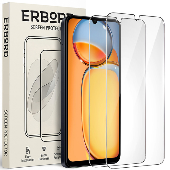 2x edzett üveg a Xiaomi Redmi 13C / Poco C65, ERBORD 9H Hard Glass a képernyőn