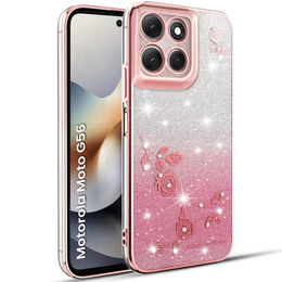 Tok Motorola Moto G56 5G, Glitter Flower, rózsaszín rose gold