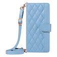 Flap tok iPhone 16E, Rhombus Crossbody Leather, kék