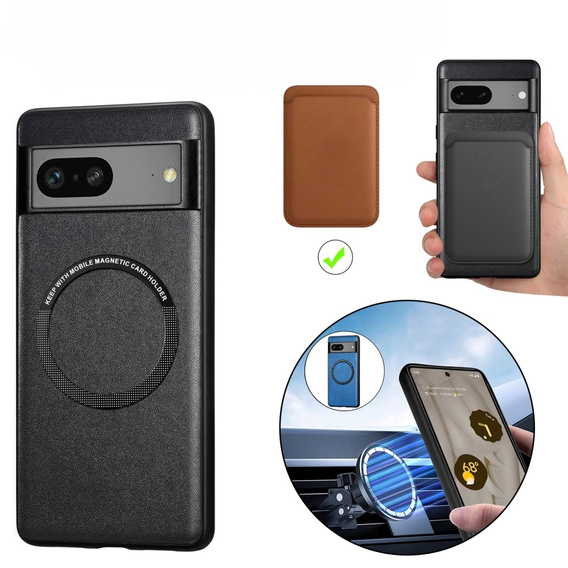 Telefontok a Google Pixel 7A, Leather Hybrid MagSafe, fekete
