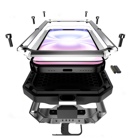 R-JUST páncélozott tok képernyővédővel és állvánnyal iPhone 17-hez