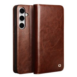 Flip tok Samsung Galaxy S25 FE, QIALINO Leather Wallet, barna