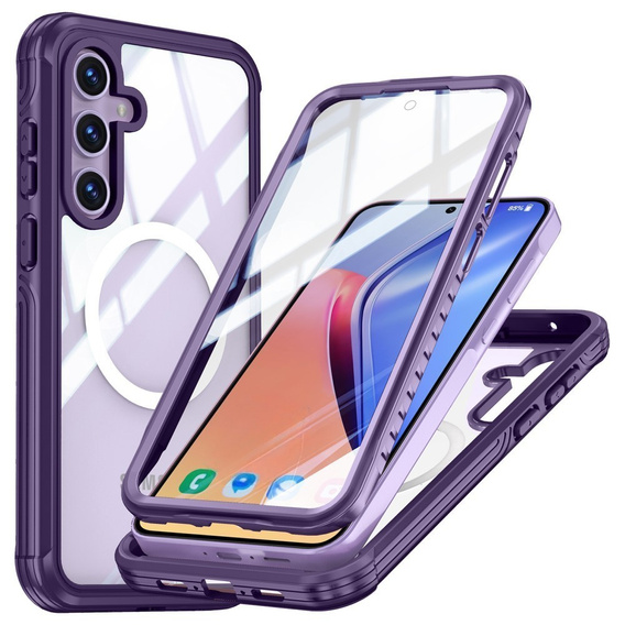 Tok Samsung Galaxy A55 5G-hoz, Shockproof, üveggel, MagSafe-hoz, lila