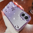 Tok iPhone 16, Glitter Flower, lila