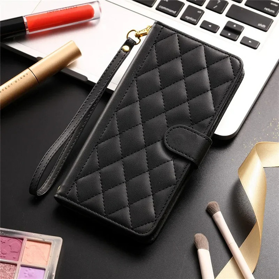 Flap tok Samsung Galaxy A16, Rhombus Crossbody Leather, fekete