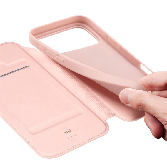 Dux Ducis tok iPhone 17 Pro Max készülékhez, Skin Pro, pánttal, kártyafoglalattal, rózsaszínű