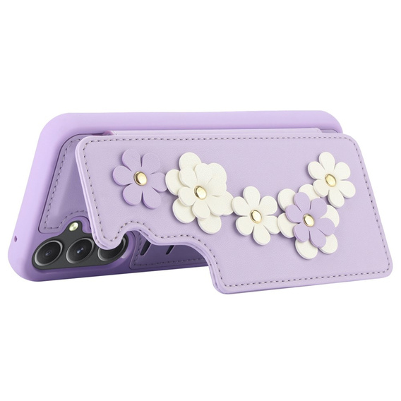 Tok Samsung Galaxy A55 5G, Leather Flower Card Slot, lila