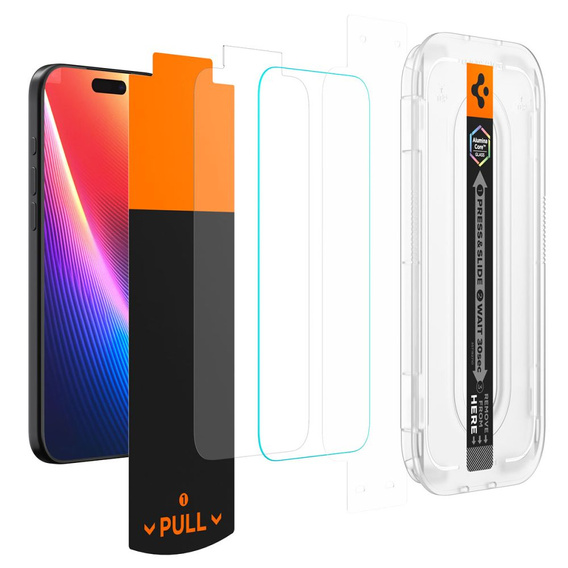 Spigen edzett üveg iPhone 17 Pro / 17 / 16 Pro készülékhez, Glas.tR "EZ Fit Pro", átlátszó