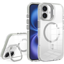 Tok iPhone 17 készülékhez, MagSafe, állvánnyal, átlátszó, szürke betétekkel