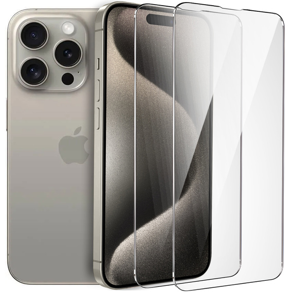 2x edzett üveg a iPhone 15 Pro, ERBORD 9H Hard Glass a képernyőn