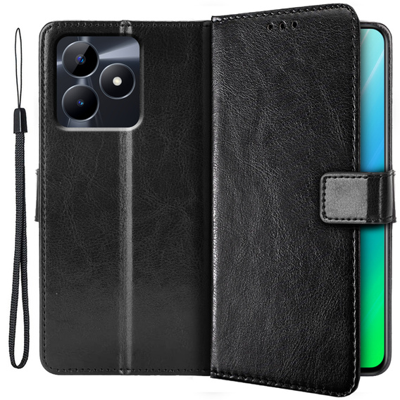 Pattintható tok a Realme C51, Crazy Horse Wallet, fekete