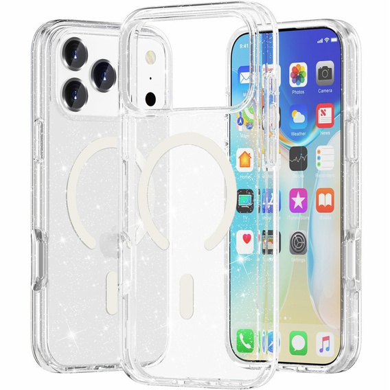 Tok iPhone 17 Pro Max készülékhez, MagSafe, csillogó - átlátszó