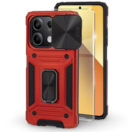 Páncélozott tok Xiaomi Redmi Note 13 5G, CamShield Slide, piros + edzett üveg 9H