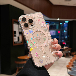 Mágneses tok virágos lézeres mintával iPhone 16 Pro-hoz