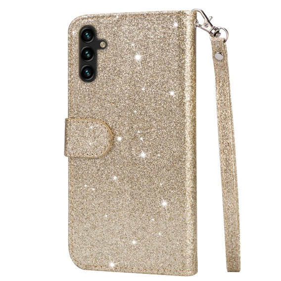 Pattintható tok a Samsung Galaxy A55, Wallet Zipper Pocket Glittery, arany