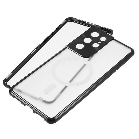 Magnetic Dual Glass MagSafe tok Samsung Galaxy S21 Ultra, fekete