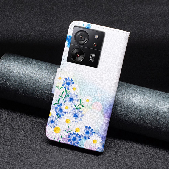 Pántos tok Xiaomi 13T / 13T Pro / Redmi K60 Ultra, pénztárca, pillangó és virágok, fehér