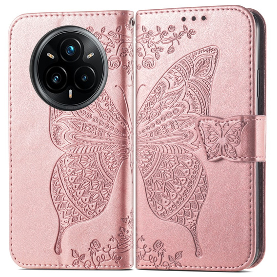 Pattintható tok a Realme 14 Pro+ 5G, Butterfly, rózsaszín rose gold