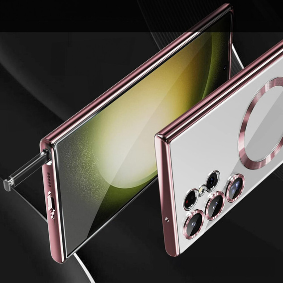 Tok Samsung Galaxy S24 Ultra-hoz, Electro MagSafe, rózsaszín rose gold+ Teljes ragasztó kerámia üveg