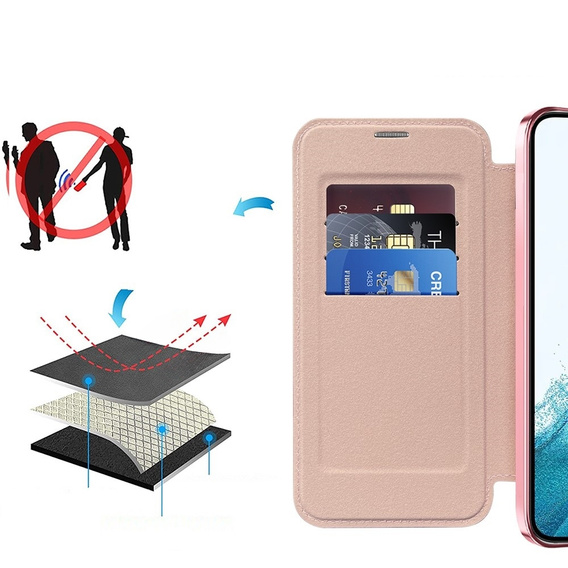 Pattintható tok a Samsung Galaxy S22 5G, RFID Wallet MagSafe CamShield, rózsaszín