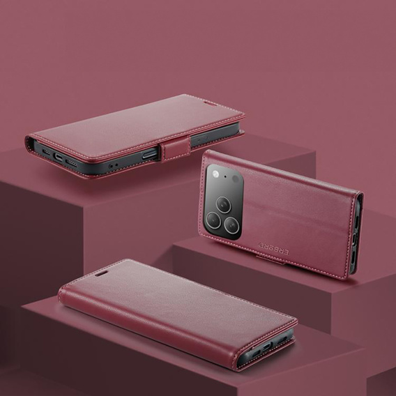 ERBORD Fényes Litchi tok, flip pénztárca iPhone 17 Pro Max-hez
