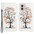Pattintható tok a Motorola Moto G53 5G / G23 / G13, Wallet, Cat & Tree, fehér