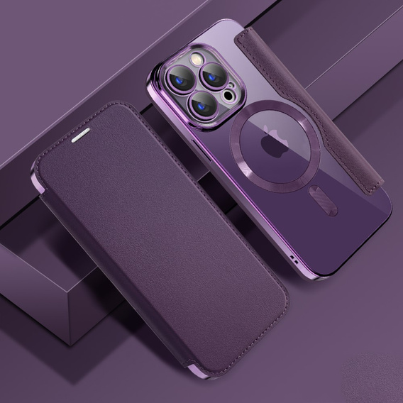 Pattintható tok a iPhone 15 Pro Max, RFID Wallet MagSafe CamShield, lila