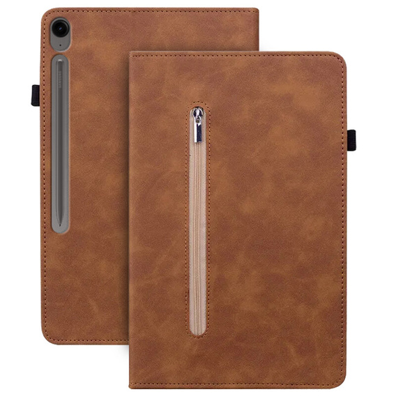 Tok Samsung Galaxy Tab S10 Lite / S10 FE / S9 FE, Wallet Pen Slot, barna