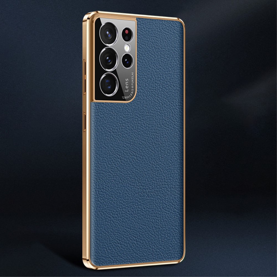 Telefontok a Samsung Galaxy S23 Ultra, Cowhide Leather, sötétkék