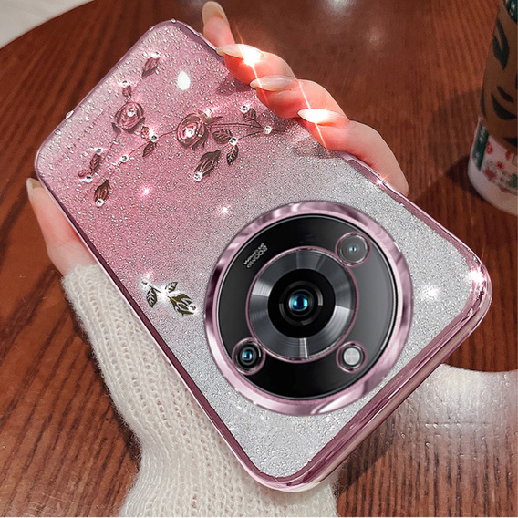 tok Realme 11 Pro 5G / Pro+ 5G, csillogó virág, rózsaszín rose gold