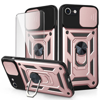 Páncélozott tok iPhone 16E, CamShield Slide, rózsaszín + edzett üveg 9H