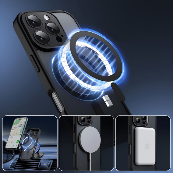 Tok iPhone 16 Pro-hoz, MagSafe, ERBORD Matt Case, fekete + képernyőüveg