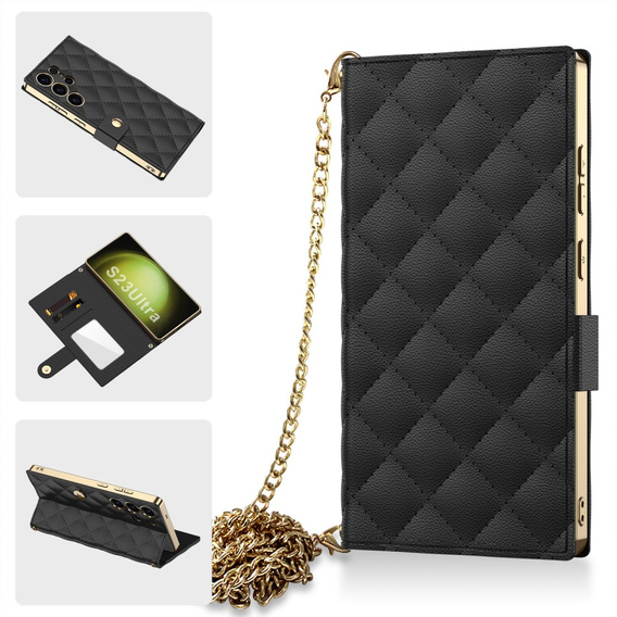 Flip tok Samsung Galaxy S23 Ultra készülékhez, GKK Mirror Wallet, fekete
