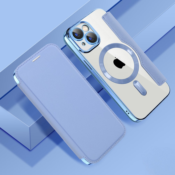 Pattintható tok a iPhone 15, RFID Wallet MagSafe CamShield, kék