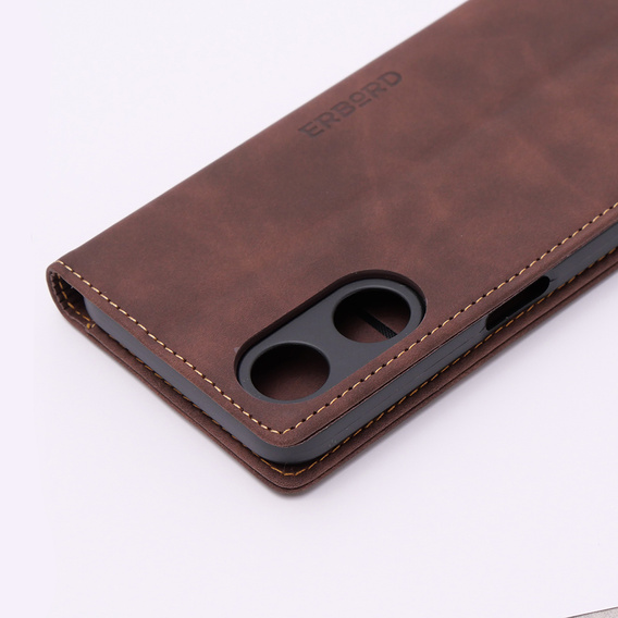 Telefontok a Oppo A78 5G, ERBORD Vintage, pénztárca patenttal, kávé