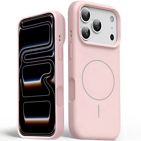 Szilikon tok iPhone 17 Pro Max készülékhez, MagSafe, ütésálló, rózsaszínű