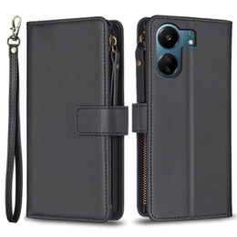 Pattintható tok a Xiaomi Redmi 13C / Poco C65, Wallet Zipper Pocket, fekete