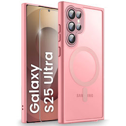 Tok Samsung Galaxy S25 Ultra-hoz, MagSafe, ERBORD Matt Case, rózsaszín + képernyőüveg