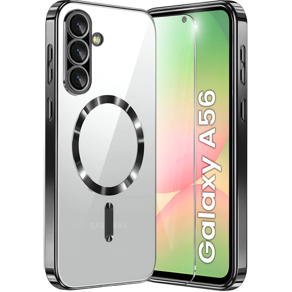 Tok Samsung Galaxy A56-hoz, Electro MagSafe, fekete + üveg a képernyőhöz