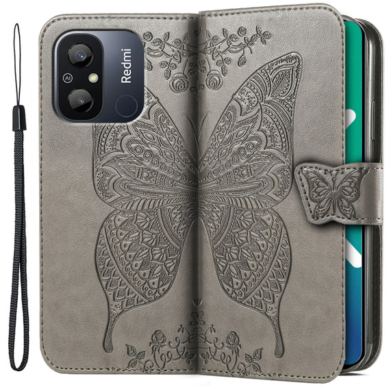 Pattintható tok a Xiaomi Redmi 12C, Butterfly, szürke