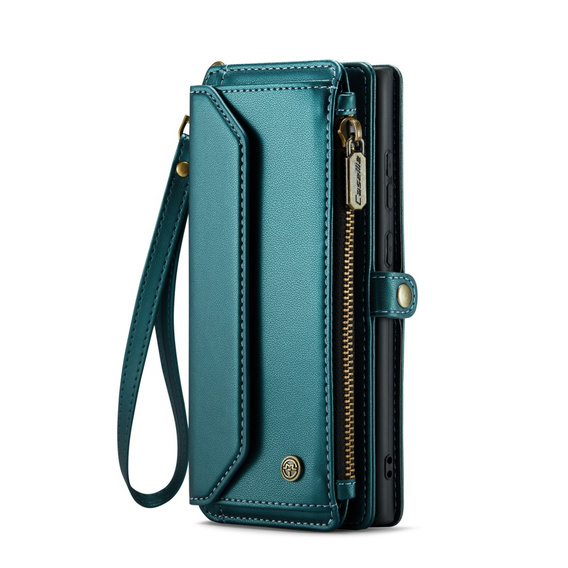 Tok CASEME Samsung Galaxy S25 Ultra, RFID Leather Wallet, vállpánttal, zöld