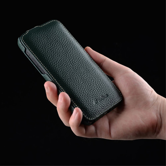 MELKCO flip tok iPhone 15 Pro-hoz, bőr, flip, fekete