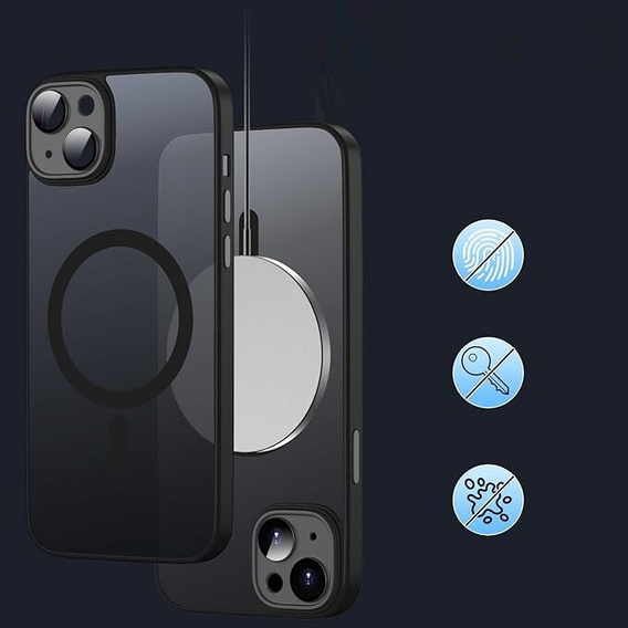 Tok iPhone 14-hoz, MagSafe, ERBORD Matt Case, fekete + képernyőüveg
