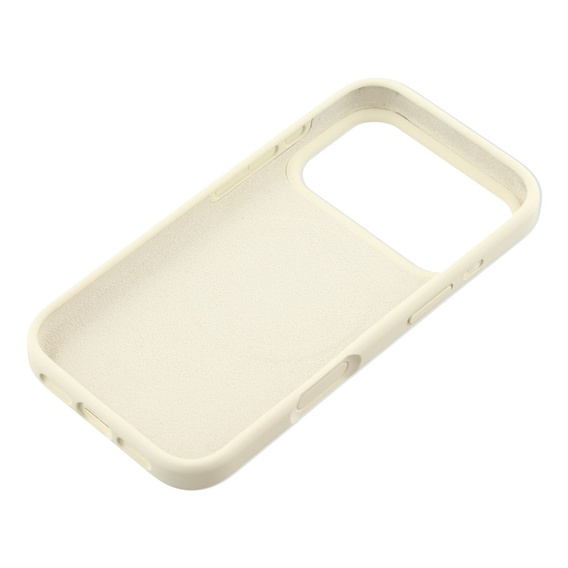 Szilikon tok iPhone 17 Pro készülékhez, MagSafe, ütésgátló, bézs színű