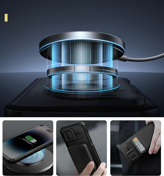 Páncélozott tok iPhone 14 Pro Max készülékhez, Dexnor CamProtect MagSafe, fekete (Két keret)