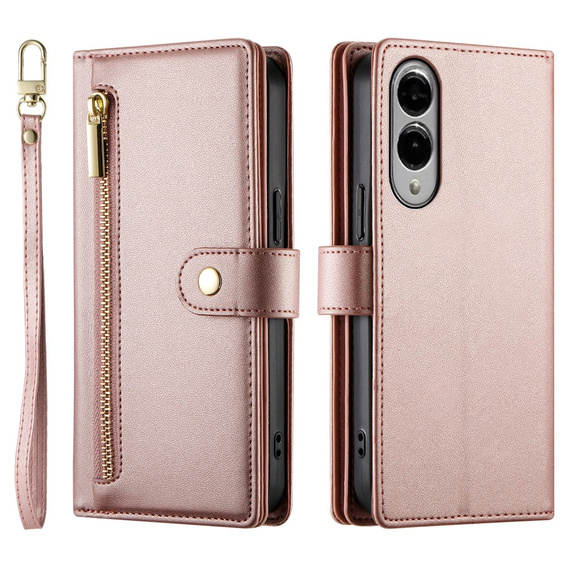 Pattintható tok a Samsung Galaxy S25 Edge, Wallet Zipper Pocket, rózsaszín